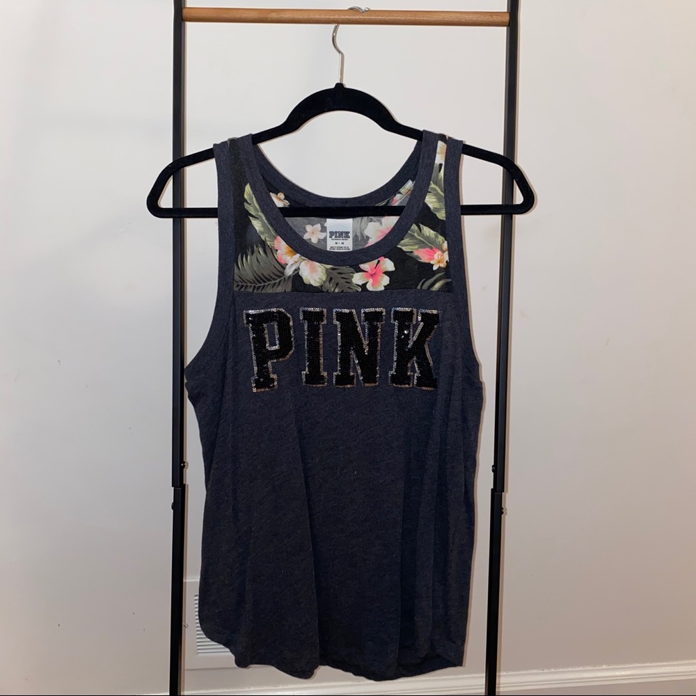 PINK Muscle Tee Flower -M